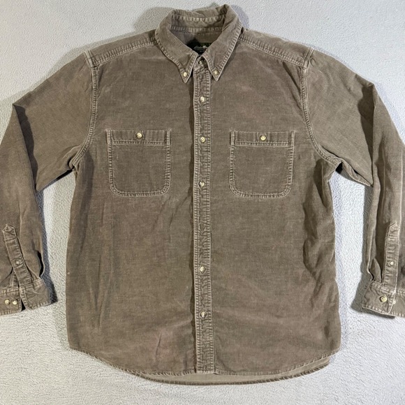 Vintage Eddie Bauer Mens Corduroy Button Up Shirt Long Sleeve Casual Brown Large - Picture 1 of 6